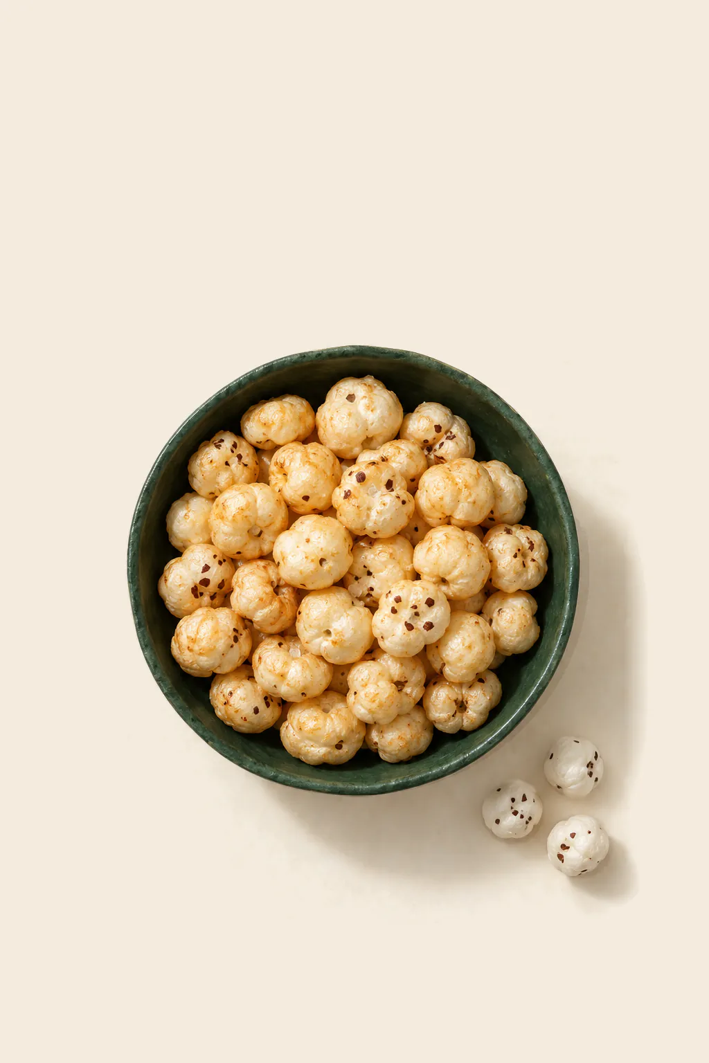 Ghee-roasted makhana in a green bowl