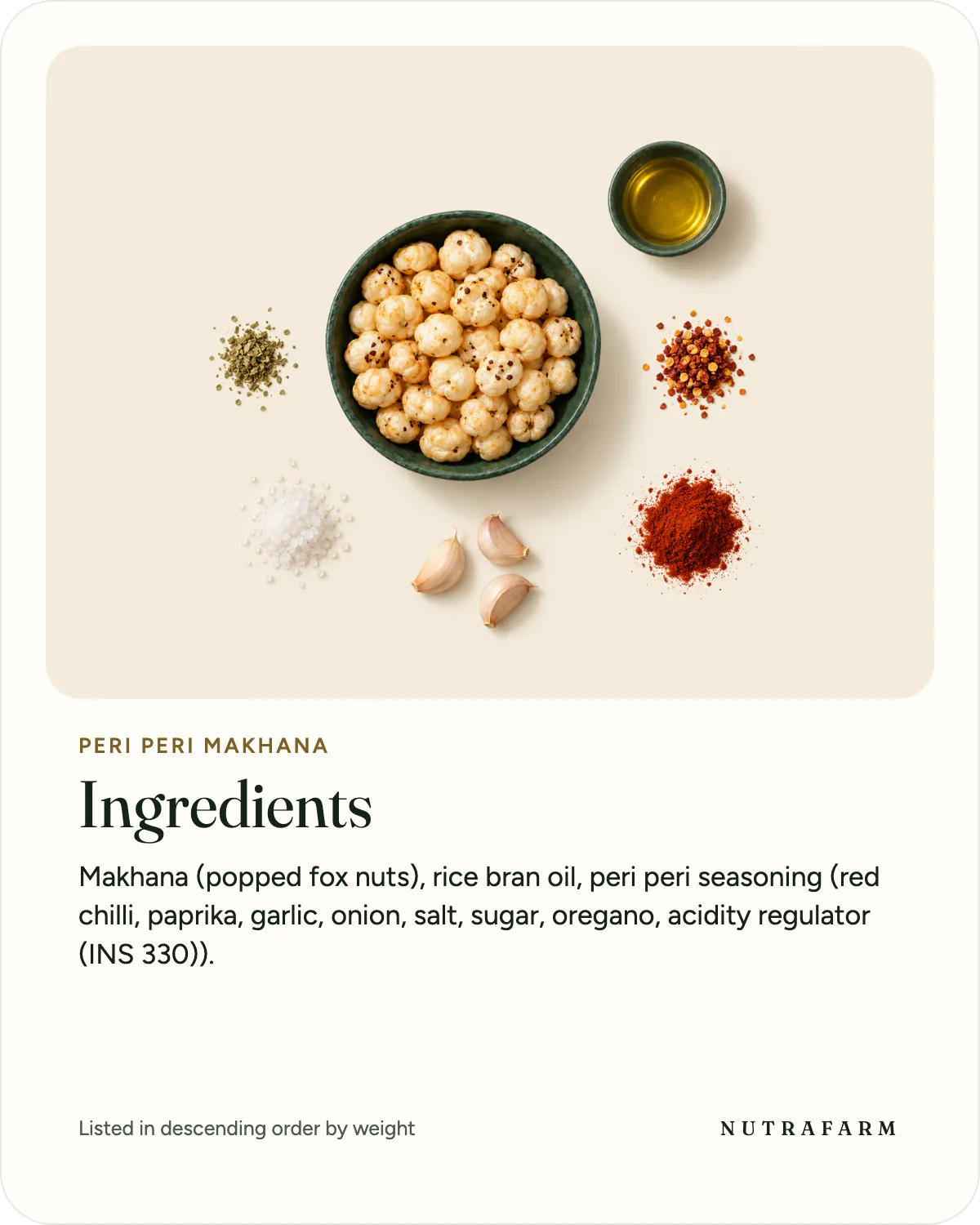 The ingredients of Peri Peri Makhana